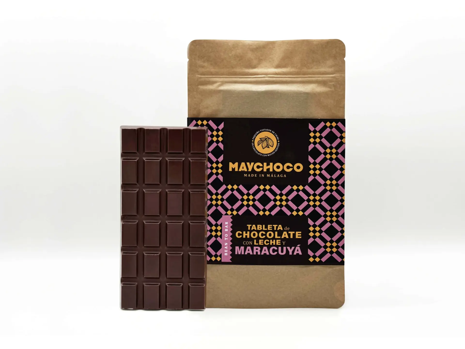 MAYCHOCO chocolate leche maracuyá con tableta