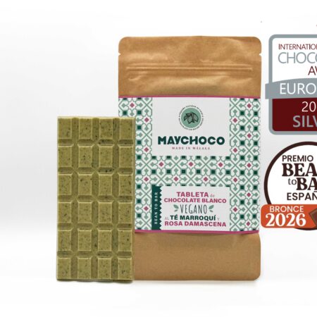 Tableta de Chocolate Blanco al Té Marroquí y Rosa Damascena - Vegano