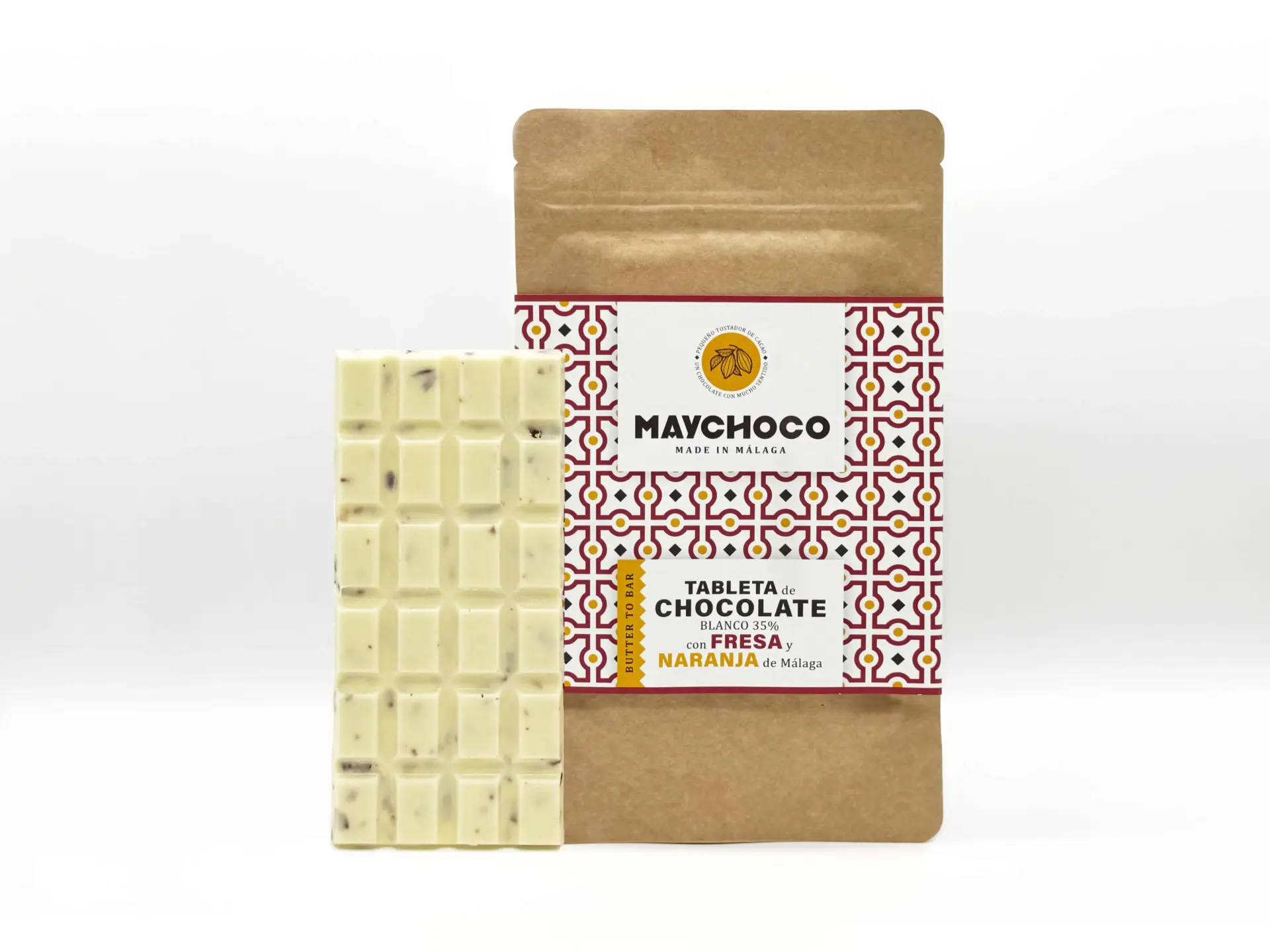 MAYCHOCO blanco fresa y naranja con tableta