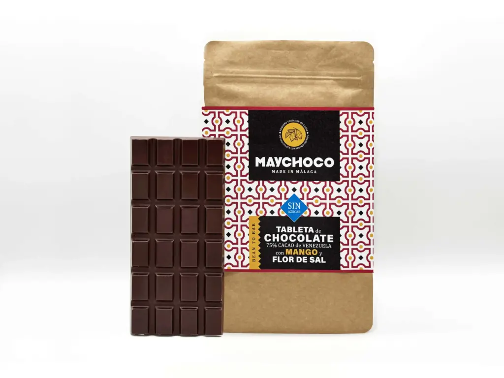 MAYCHOCO chocolate 75 mango and flower salt sugarfree with tablet