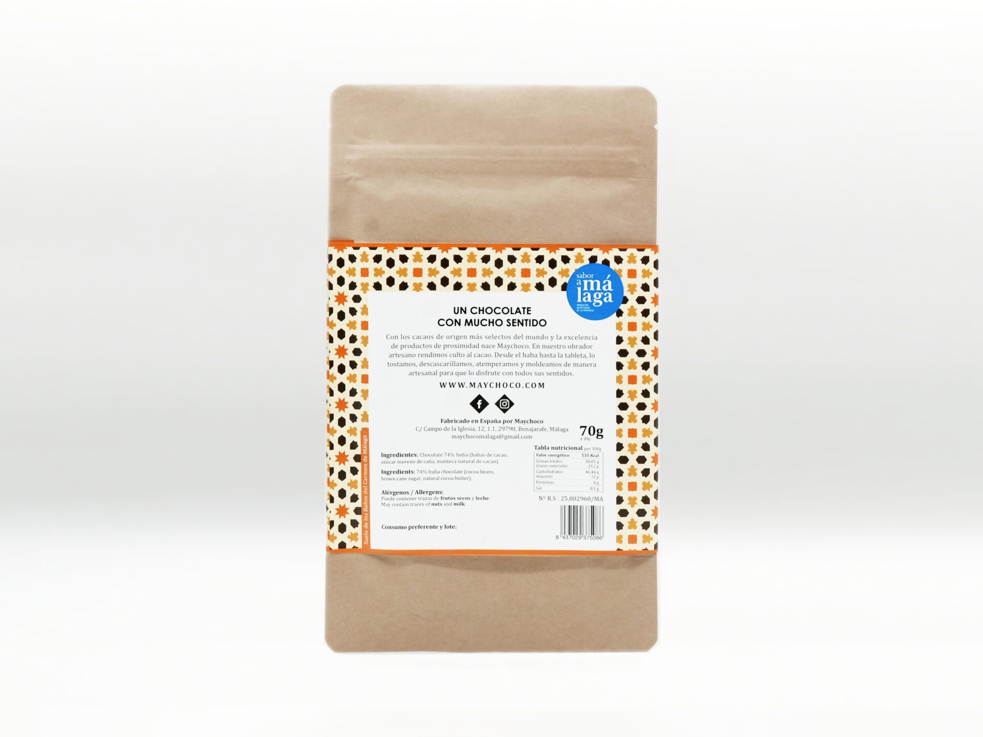 Tableta de Chocolate 74% India - Imagen 3