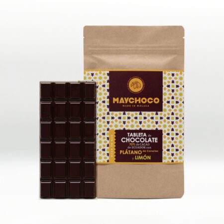 Tableta de Chocolate Negro 70% Cacao Ecuador con Platano de Canarias y Limón