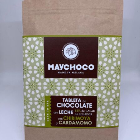 Tableta de Chocolate con Leche 55% Cacao Ecuador con Chirimoya y Cardamomo