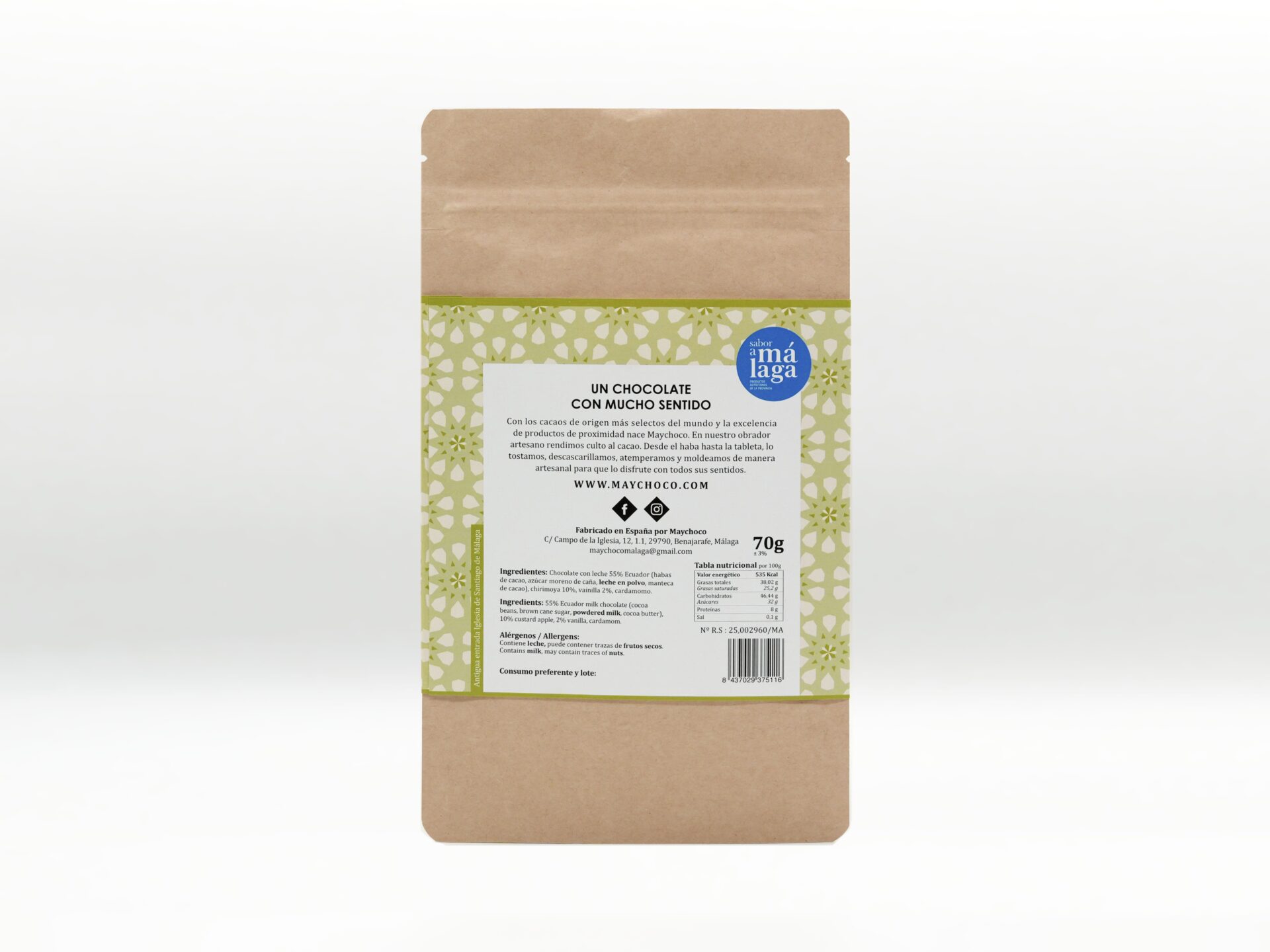 Tableta de chocolate con leche Bean to bar con chirimoya y cardamomo - Imagen 3