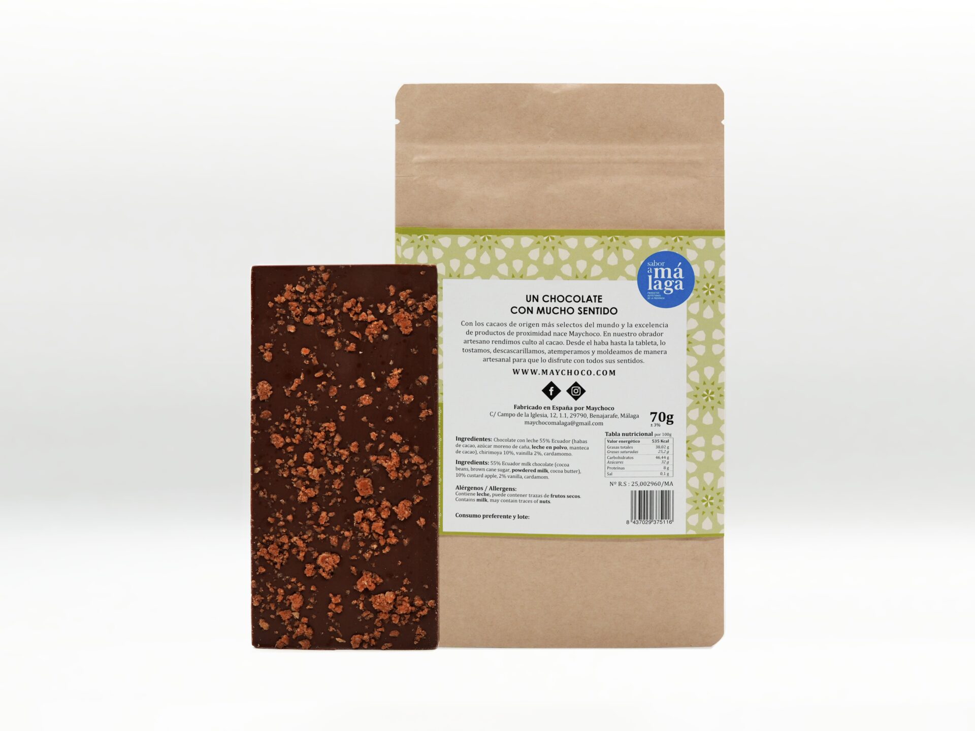 Tableta de chocolate con leche Bean to bar con chirimoya y cardamomo - Imagen 4