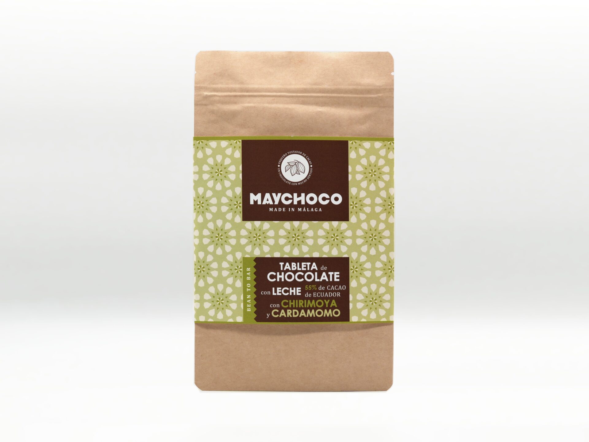 Tableta de chocolate con leche Bean to bar con chirimoya y cardamomo - Imagen 2